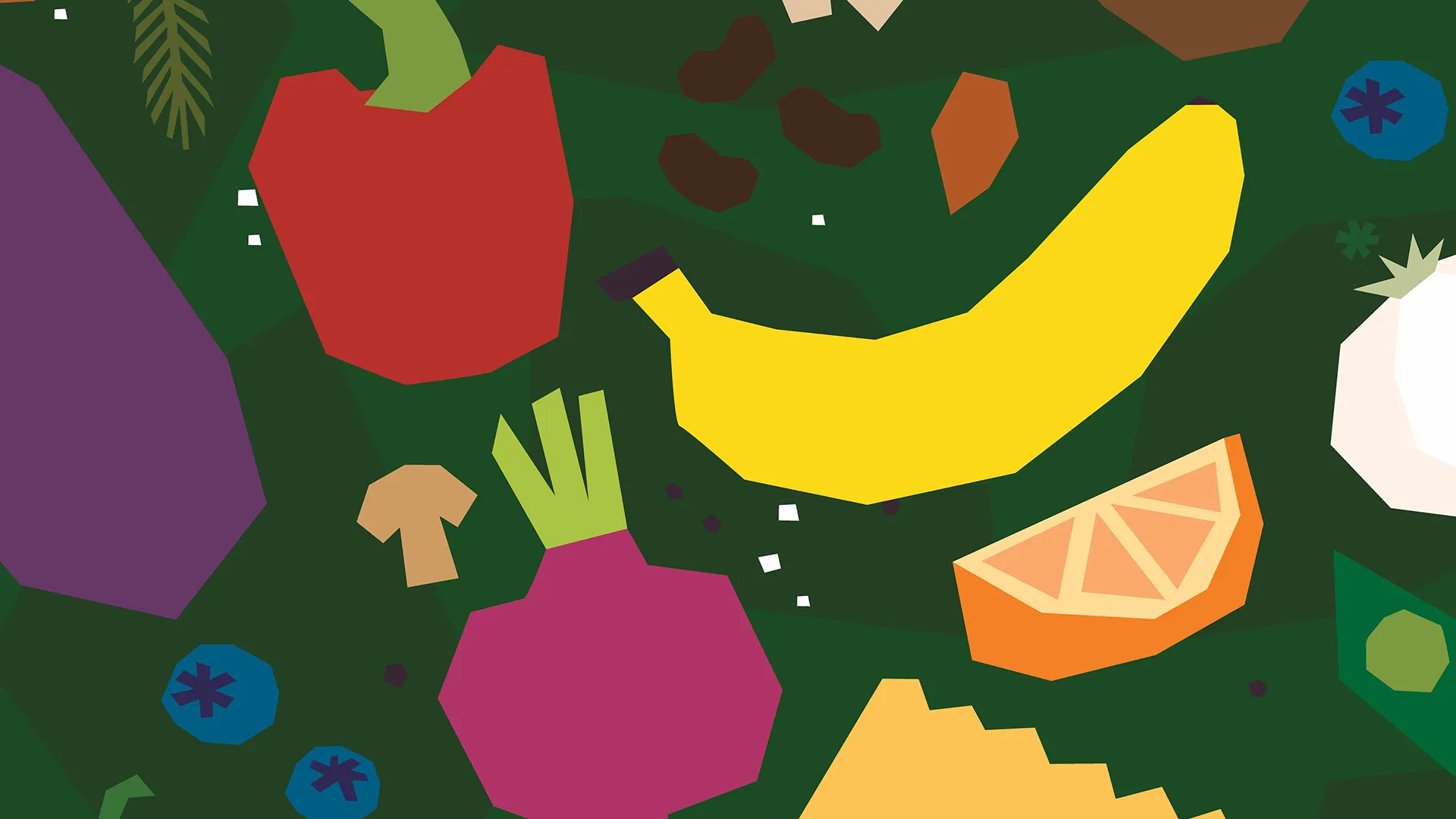 Color illustrations of various ingredients and produce