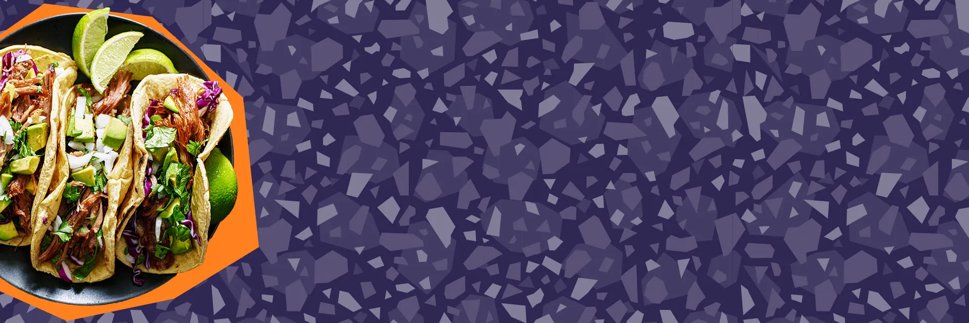 tacos over a purple terrazo background