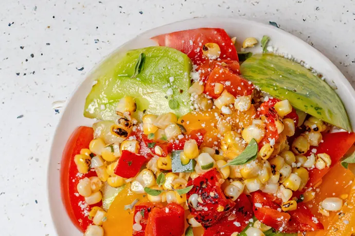 tomato salad with charred corn