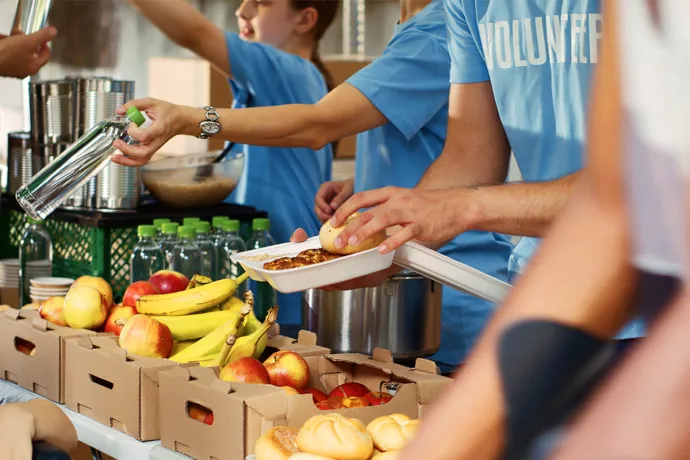 volunteers working at a food bank